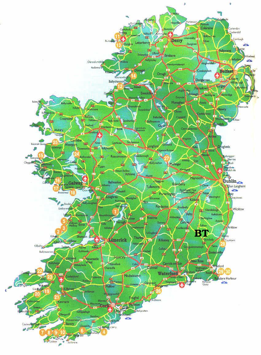Map of iireland with BT marked.